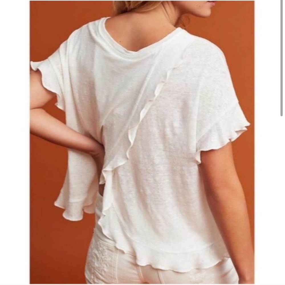Anthropologie Eri + Ali Linen Ruffle Ivory Blouse Sz XS NWT